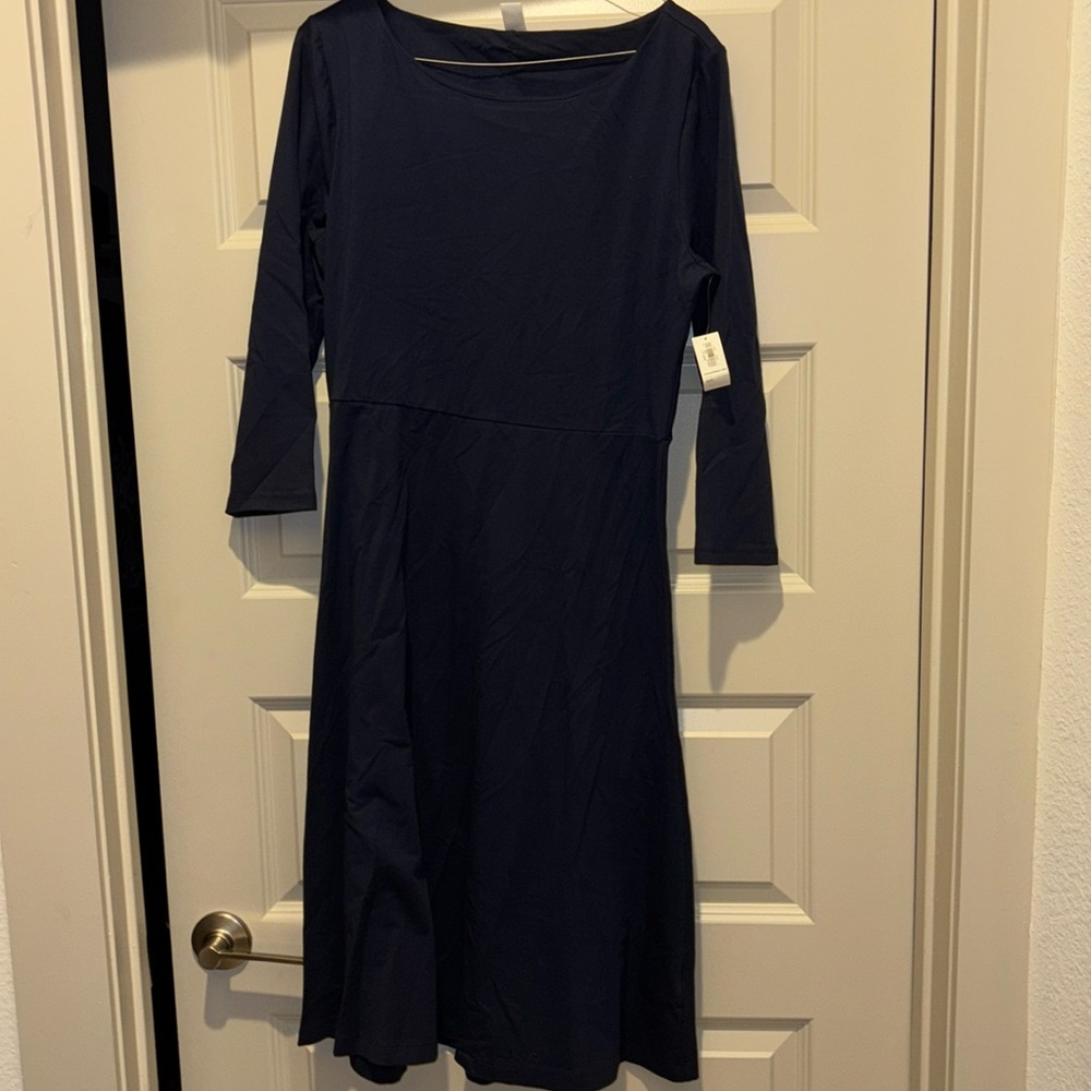 Women’s navy blue dress with three-quarter length sleeves